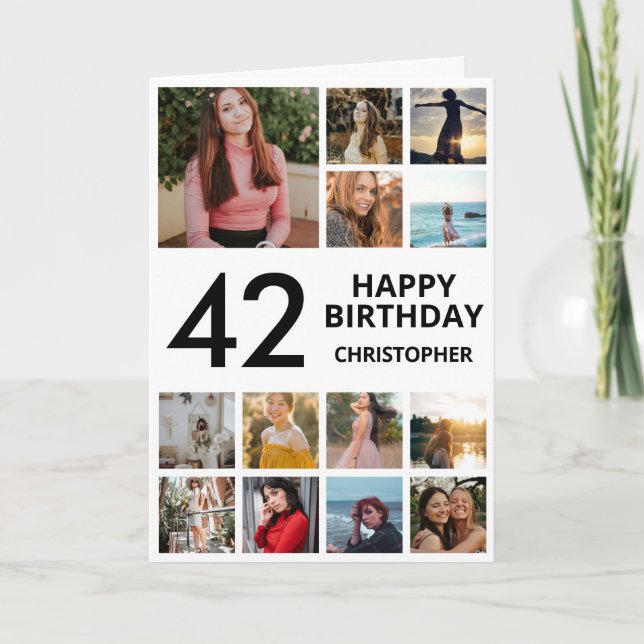 42:a födelsedag Photo Collage 13 Photos Black Whit Kort (Framsida)