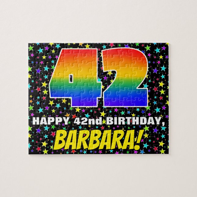 42:a födelsedag - Roligt, färgstark stjärna Fält M Pussel (Horisontell)