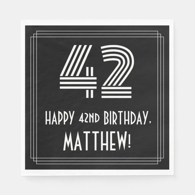 42:a födelsedagen: Art Deco Inspired Titta "42" +  Pappersservett (Framsidan)