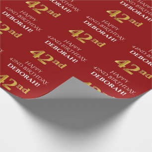 42:a födelsedagen: Elegant, rött, Faux Guld-utseen Presentpapper
