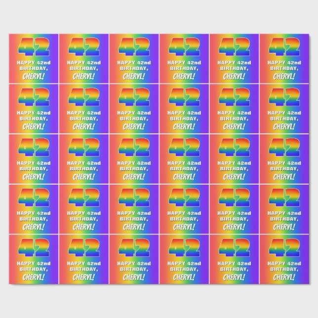 42:a födelsedagen: färgfull, Roligt Rainbow Mönste Presentpapper (Seam)