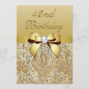 42:a födelsedagen Guld Faux Sequins och Bow Inbjudningar