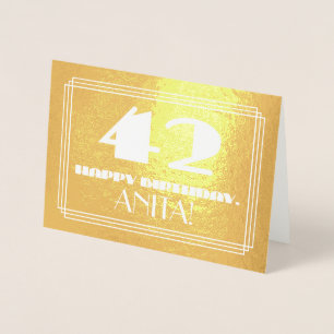 42:a födelsedagen: Namn + Art Deco Inspired (42) Folierat Kort