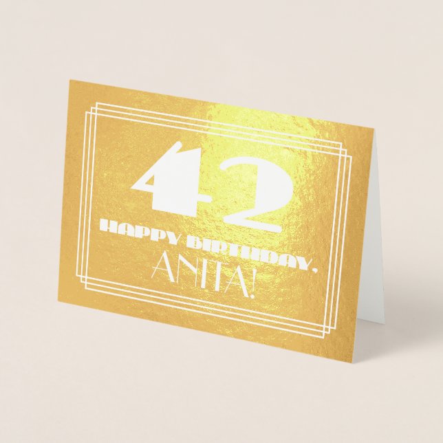 42:a födelsedagen: Namn + Art Deco Inspired (42) Folierat Kort (Framsida)
