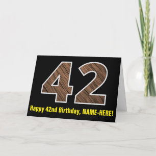 42:a födelsedagen: Namn + Faux Wood Grain Mönster Kort