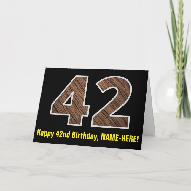 42:a födelsedagen: Namn + Faux Wood Grain Mönster  Kort (Framsida)