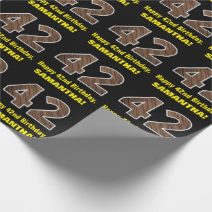 42:a födelsedagen: Namn & Faux Wood Grain Mönster Presentpapper
