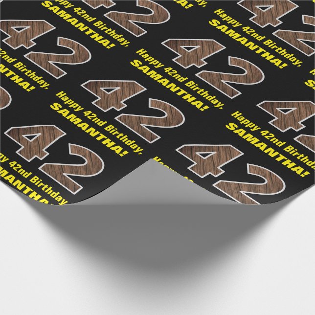 42:a födelsedagen: Namn & Faux Wood Grain Mönster  Presentpapper (Hörn)