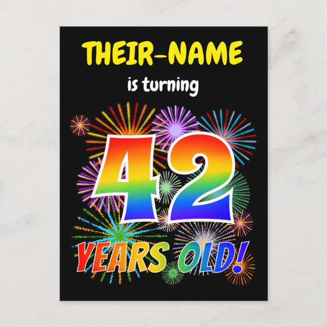 42:a födelsedagen - Roligt Fireworks, Regnbåge "42 Vykort (Framsida)