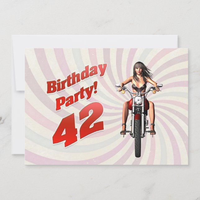 42:a födelsedagsfesten med en flicka på motorcykel inbjudningar (Framsida)