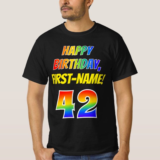 42-årsdag — Djärv, Rolig, Regnbåge 42, Anpassat Na T Shirt (Framsida)