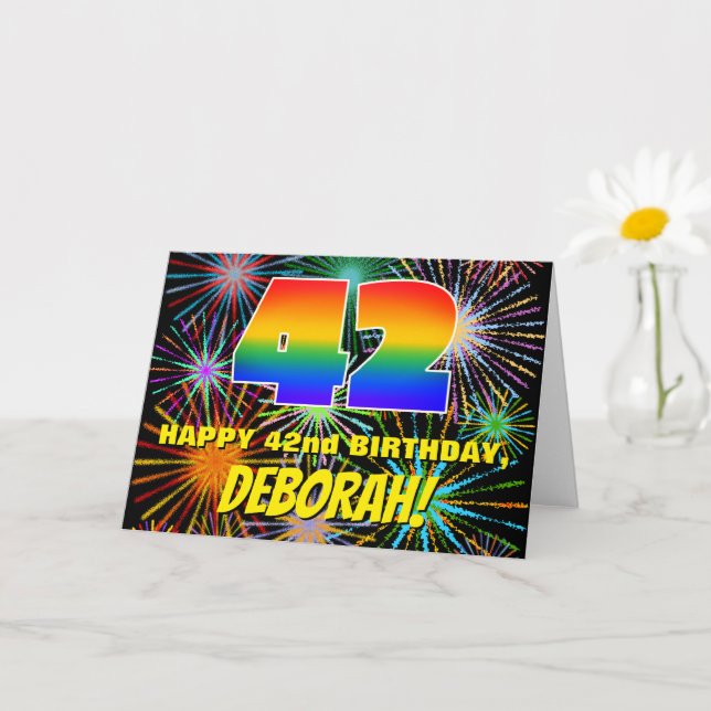 42-årsdag: Roliga, färgglada fyrverkerier för fira Kort (Liten växt)