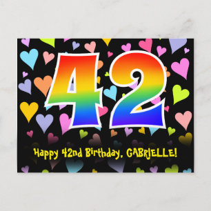 42-årsdag: Roligt hjärtmönster, regnbåge 42 Vykort