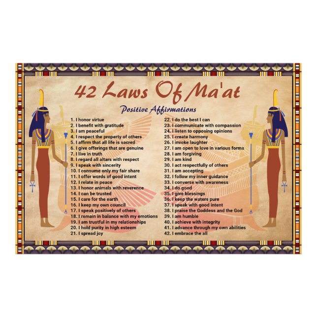 42 lagar om Maat - Positiva bekräftelser affisch Fototryck (Framsidan)