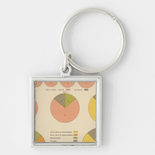 42 Population, inslag 1790-1900 Fyrkantig Silverfärgad Nyckelring (Framsidan)