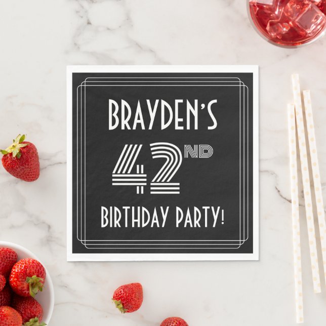 42nd Birthday Party: Art Deco Style + Custom Name Pappersservett (Insitu)