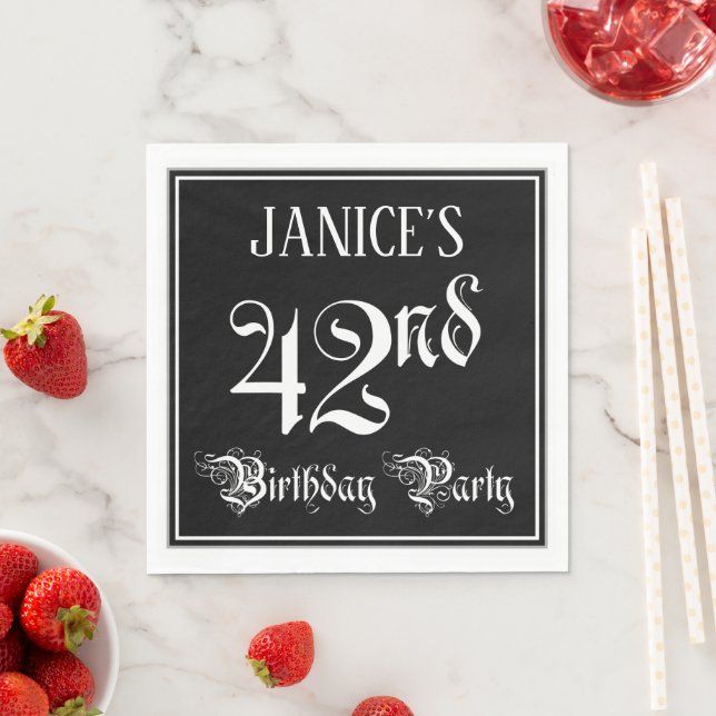 42nd Birthday Party — Fancy Script + Custom Name Pappersservett (Insitu)