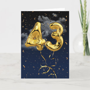 43-årsdag Guld Mylar-ballong och konfettikort Kort