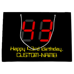 43-årsdag: Röd digital klockstil "43" + Namn