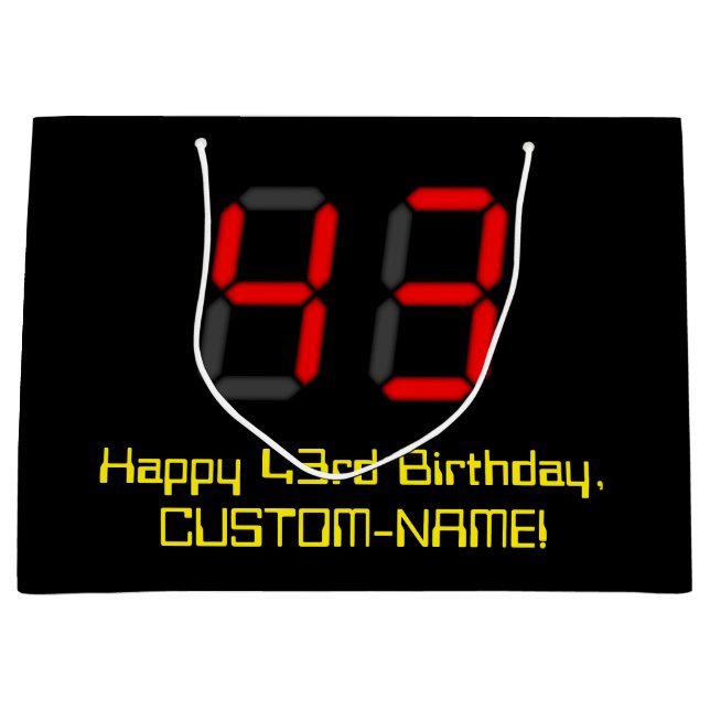 43-årsdag: Röd digital klockstil "43" + Namn (Framsidan)