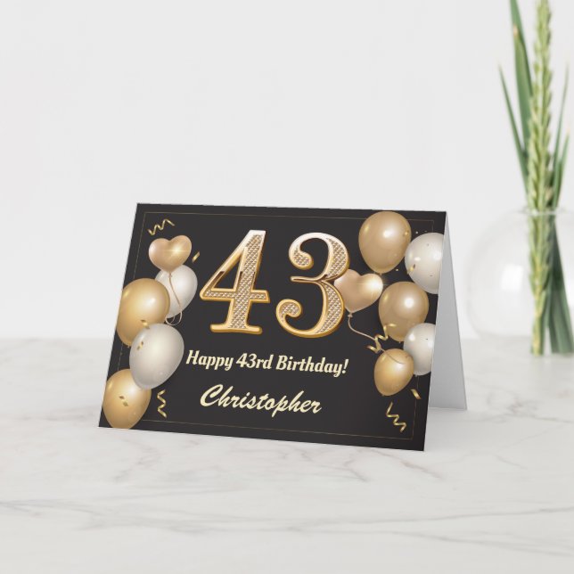 43:e födelsedag i svart och Guld Kort (Framsida)