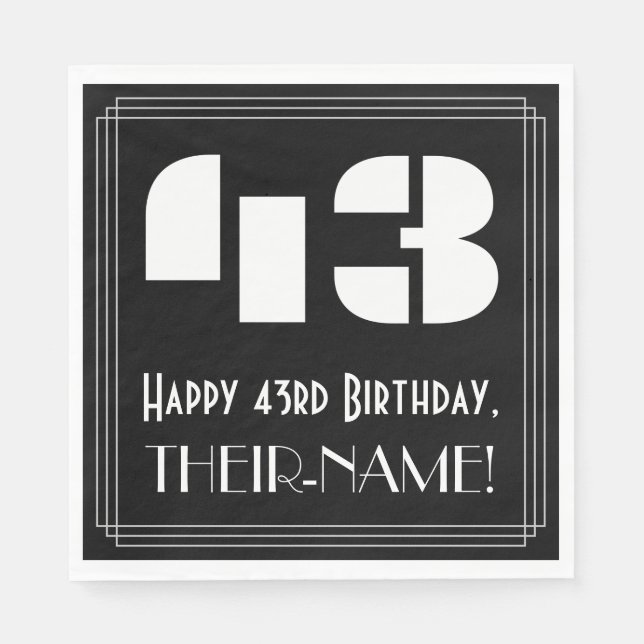 43:e födelsedagen: Art Deco Inspired Titta "43" +  Pappersservett (Framsidan)