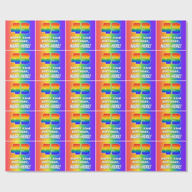 43:e födelsedagen: Färgfull, Roligt Rainbow Mönste Presentpapper (Platt)