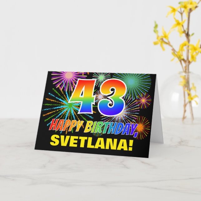 43:e födelsedagen: Fet, Roligt, Fireworks, Regnbåg Kort (Gul blomma)