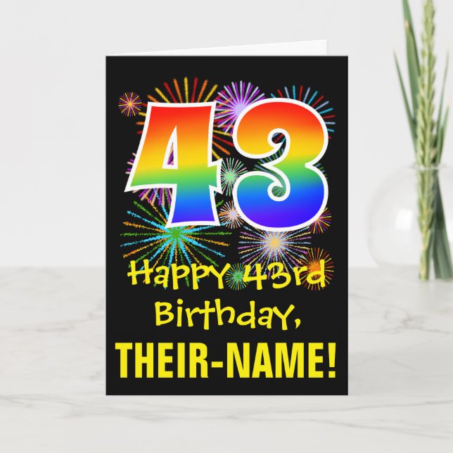 43:e födelsedagen: Roligt Fireworks Mönster + Rain Kort (Framsida)