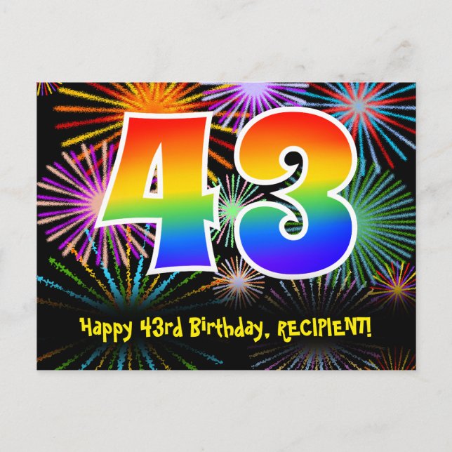 43:e födelsedagen - Roligt Fireworks Mönster + reg Vykort (Framsida)