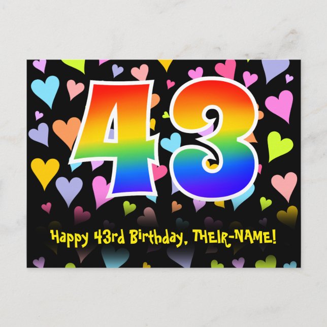 43:e födelsedagen: Roligt Hearts Mönster, Rainbow  Vykort (Framsida)