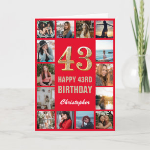 43:e Grattis på födelsedagen Red and Guld Photo Co Kort