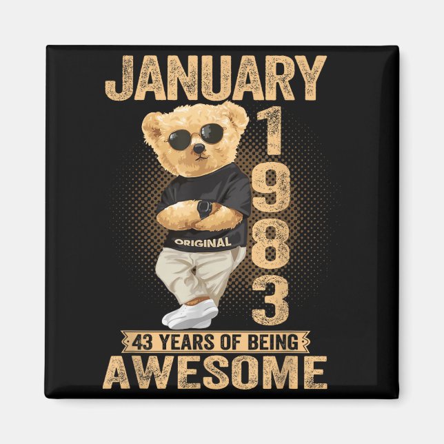 43 Year Old January 1983 Teddy Bear 43rd Birthday  Magnet (Framsidan)