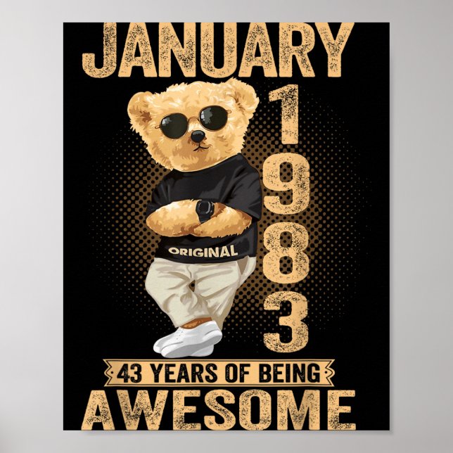 43 Year Old January 1983 Teddy Bear 43rd Birthday  Poster (Framsidan)