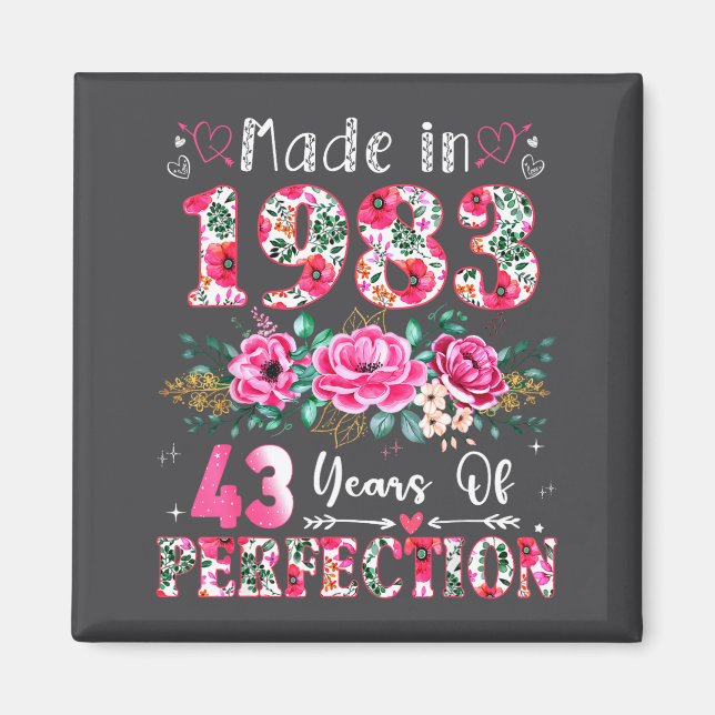 43 Year Old Made In 1983 Floral 43th Birthday Wome Magnet (Framsidan)