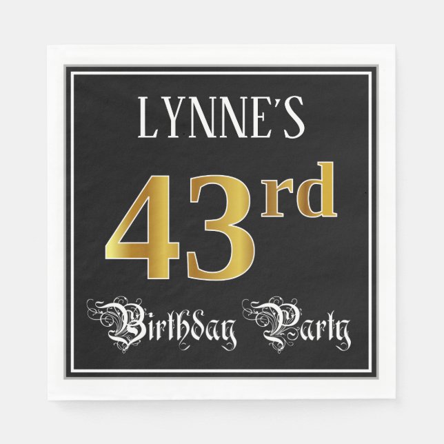 43rd Birthday Party — Fancy Script, Faux Gold Look Pappersservett (Framsidan)