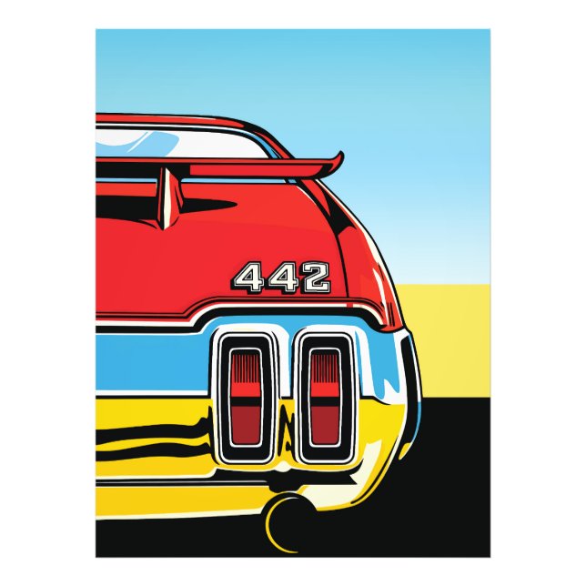 442 Muscle Car Bakvinge Pop Art Retrotryck Fototryck (Framsidan)