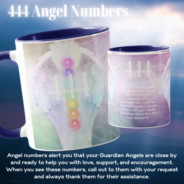 444 Angel Numbers Chakra Änglar Vingar Coffee Mugg (Skapare uppladdad)