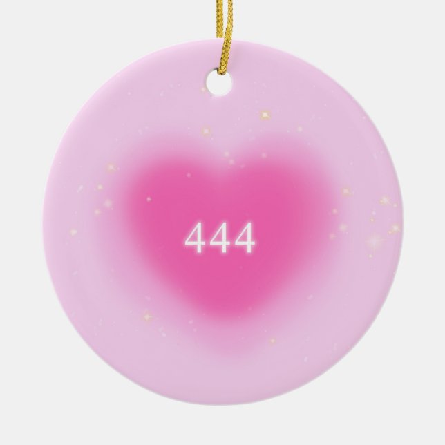 444 Modern Rosa Heart Aesthetic Angel Number Julgransprydnad Keramik (Framsidan)