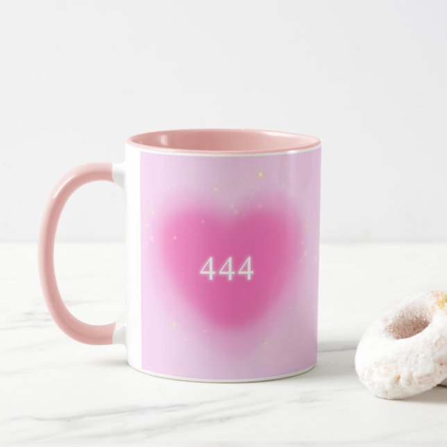 444 Modern Rosa Heart Aesthetic Angel Number Mugg (Med munk)