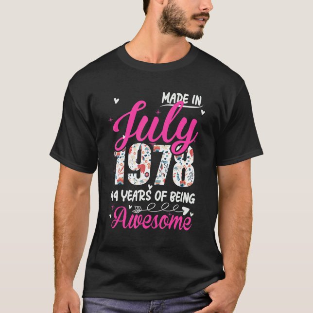 44:e födelsedag Fantastisk sedan juli 1978 Blommig T Shirt (Framsida)
