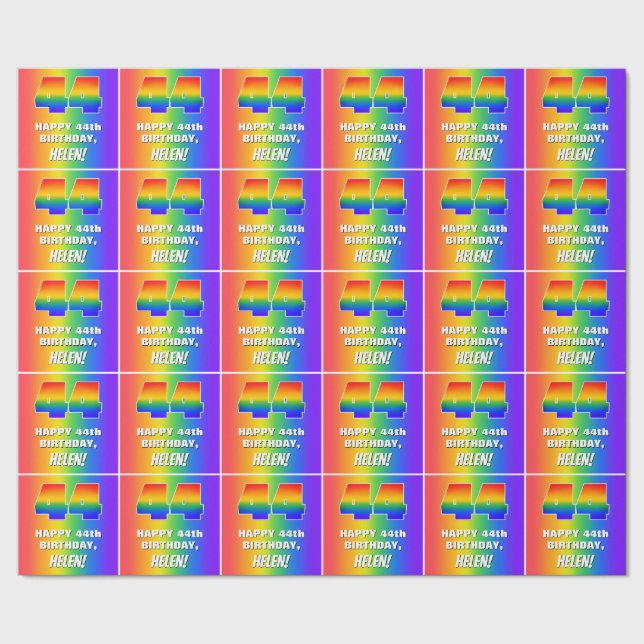 44:e födelsedag: färgfull, Roligt Rainbow Mönster  Presentpapper (Seam)