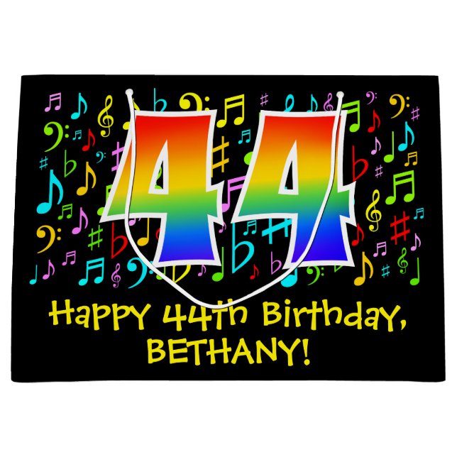 44:e födelsedag - färgstarka musiksymboler, regnbå (Framsidan)