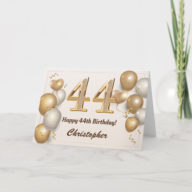 44:e födelsedag Guld och Konfetti-födelsedag Kort (Framsida)
