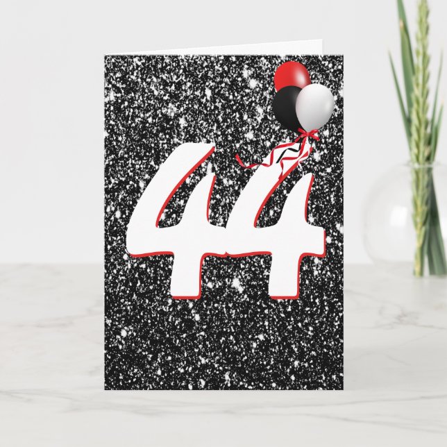 44:e födelsedag på svarta Glitter-kort Kort (Framsida)