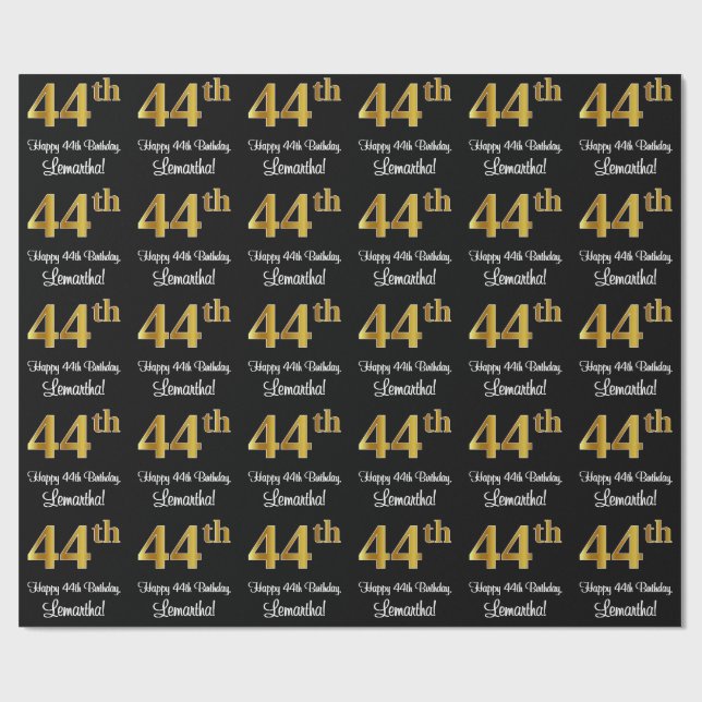 44:e födelsedagen: Elegant Luxurious Faux Guld Tit Presentpapper (Platt)