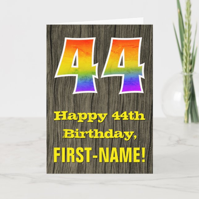 44:e födelsedagen: Rustic Faux Wood look, Rainbow  Kort (Framsida)
