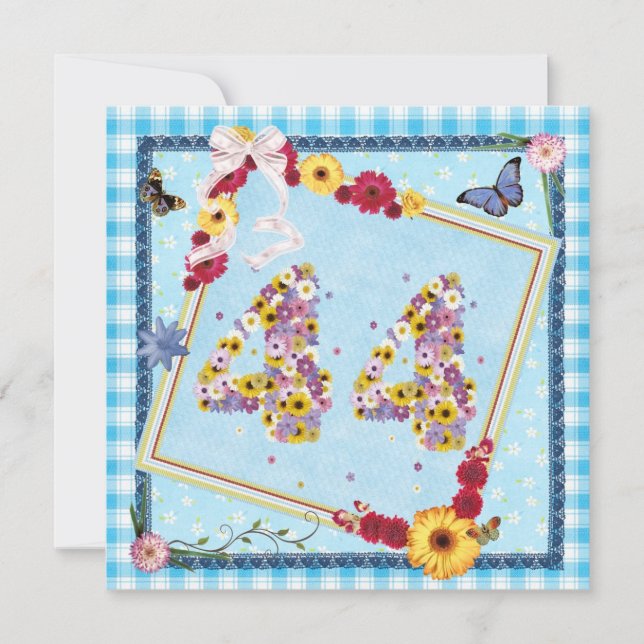 44:e Födelsedagsfest inbjudan-blommor,fjärilar Inbjudningar (Framsida)