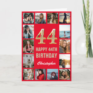 44:e Grattis på födelsedagen Red and Guld Photo Co Kort