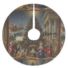 44" Nativity Santa Christmas Tree Skirt Julgransmatta Borstad Polyester